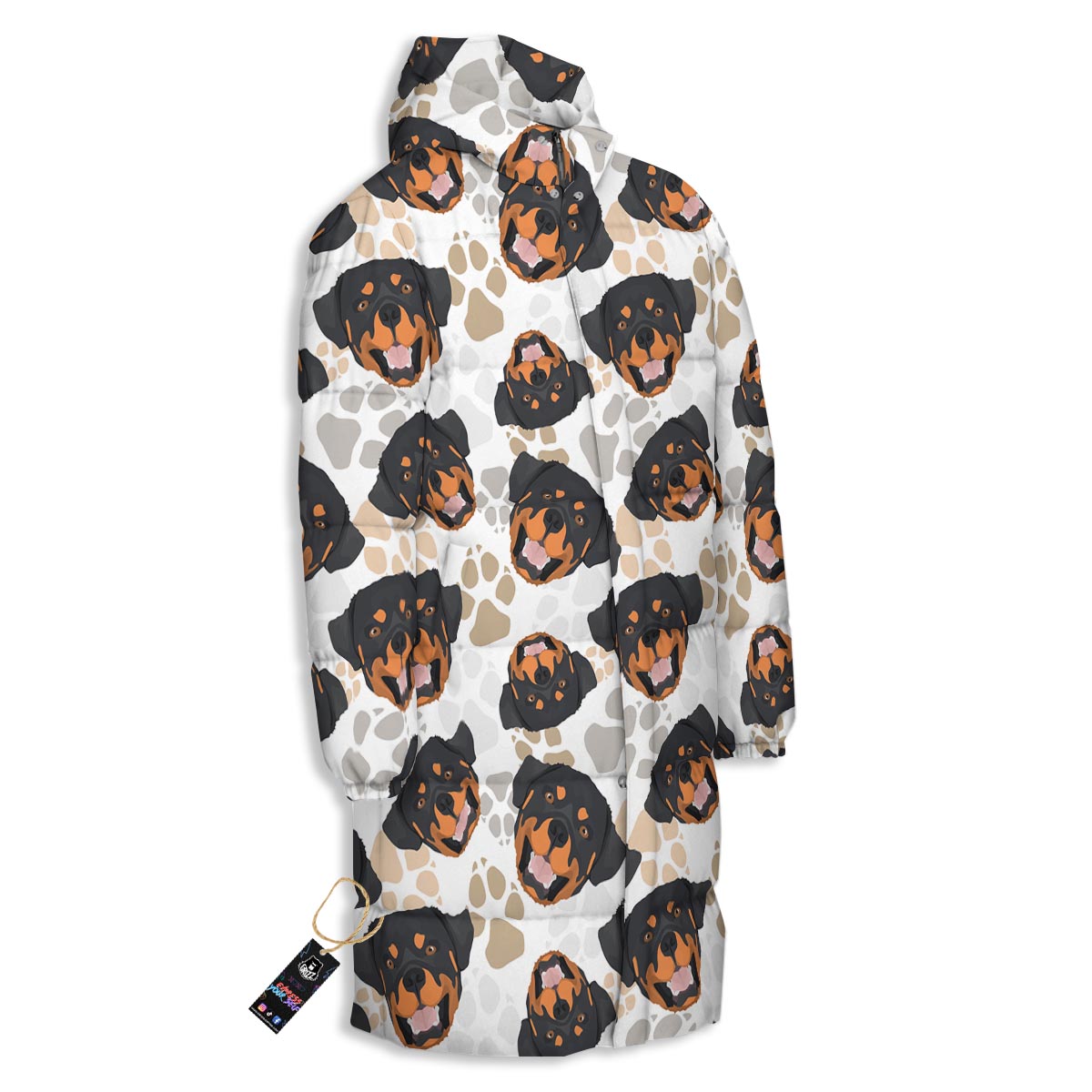 Face Rottweiler Print Pattern Long Down Jacket-grizzshop
