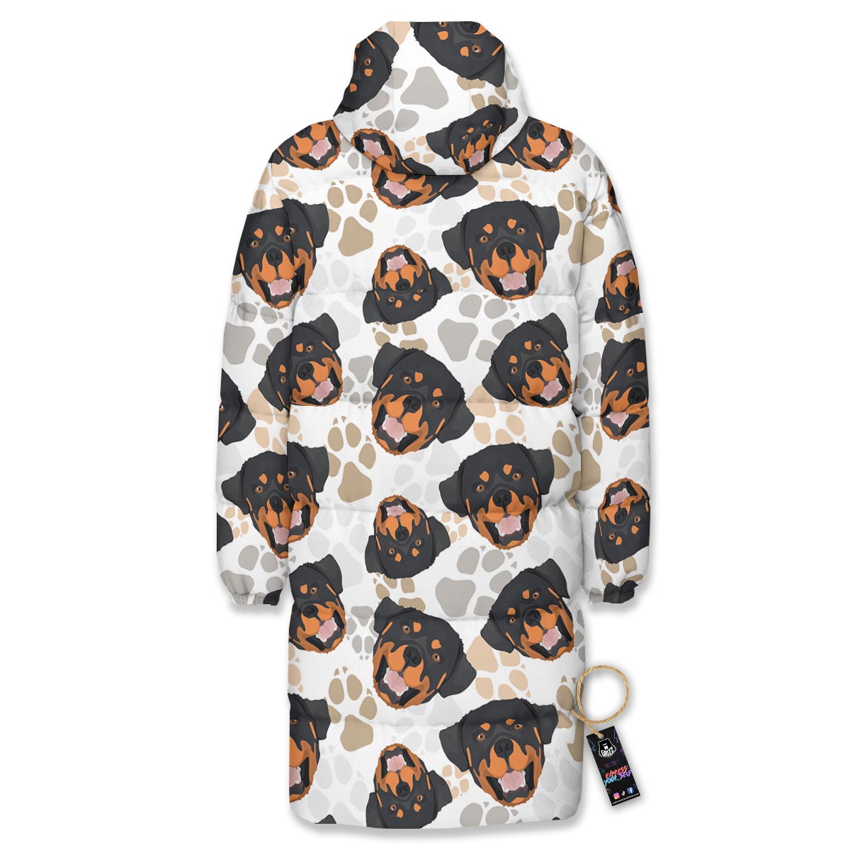 Face Rottweiler Print Pattern Long Down Jacket-grizzshop