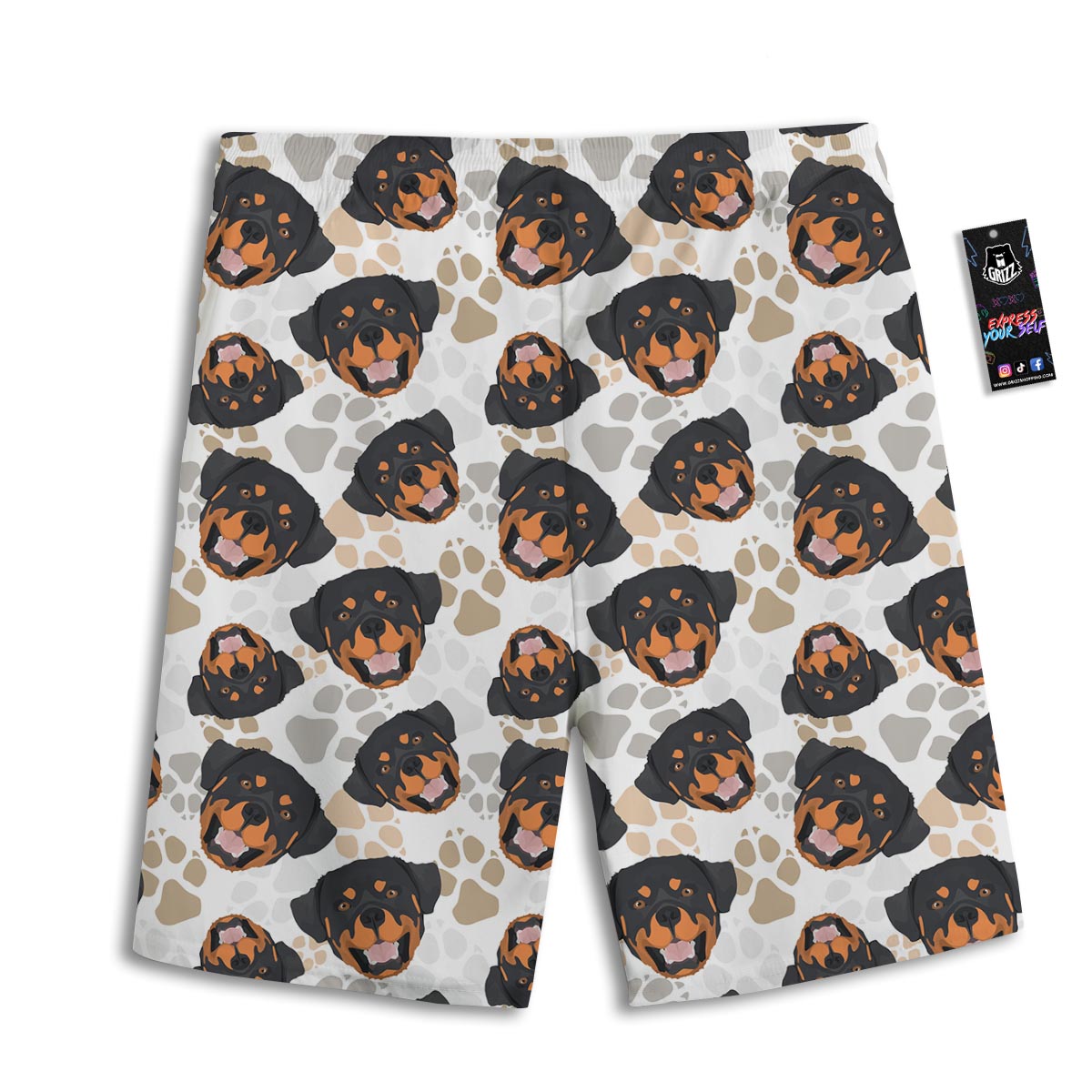 Face Rottweiler Print Pattern Men's Athletic Shorts