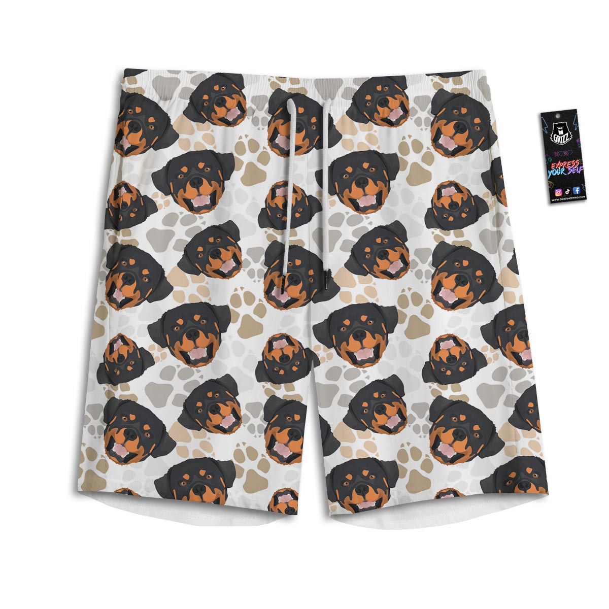 Face Rottweiler Print Pattern Men's Athletic Shorts