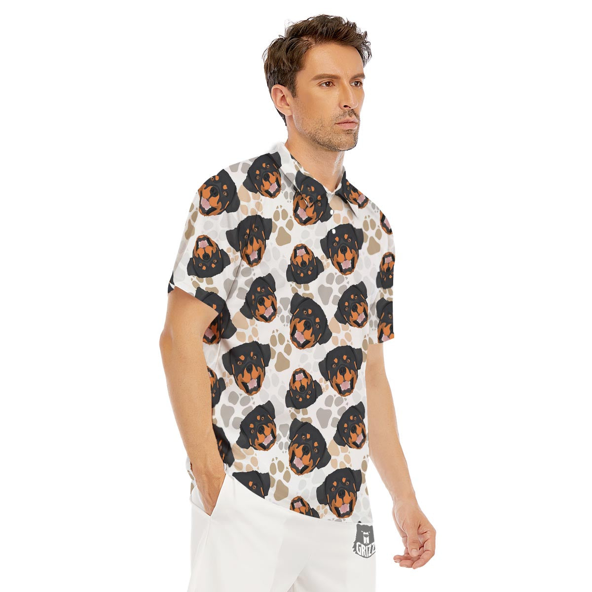 Face Rottweiler Print Pattern Men's Golf Shirts-grizzshop