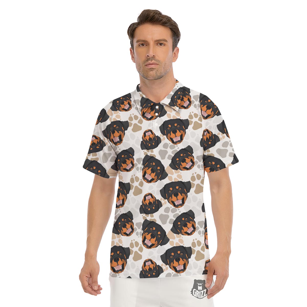 Face Rottweiler Print Pattern Men's Golf Shirts-grizzshop