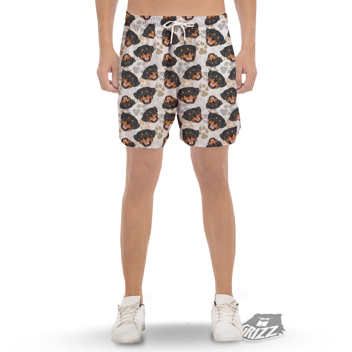 Face Rottweiler Print Pattern Men's Gym Shorts-grizzshop