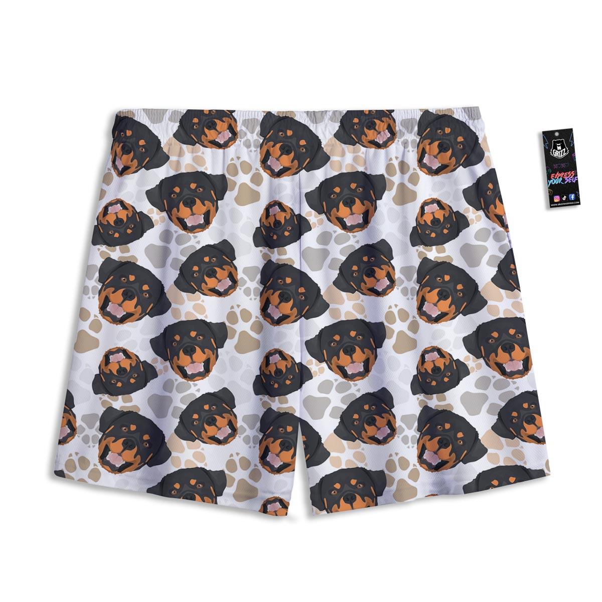 Face Rottweiler Print Pattern Mesh Shorts