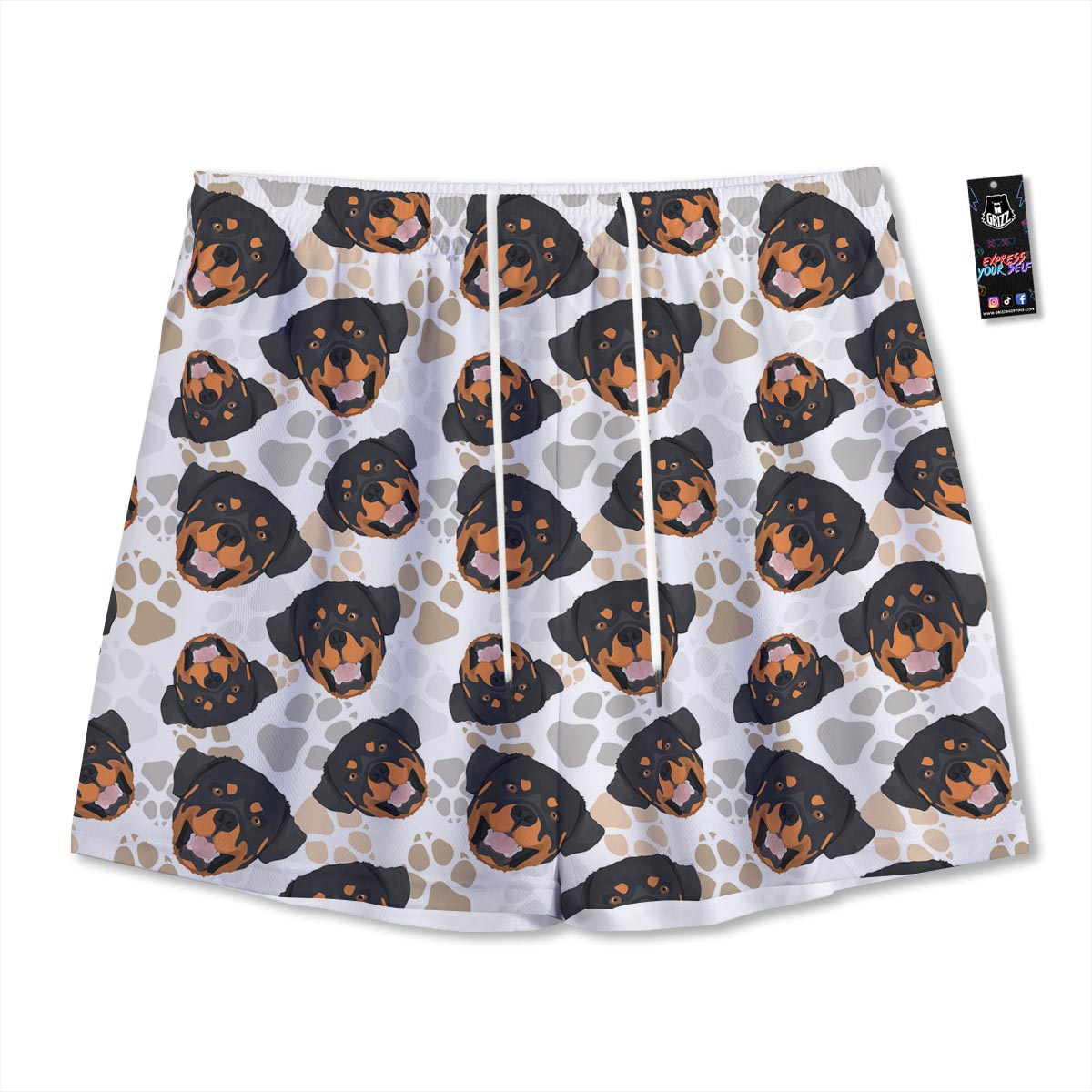 Face Rottweiler Print Pattern Mesh Shorts
