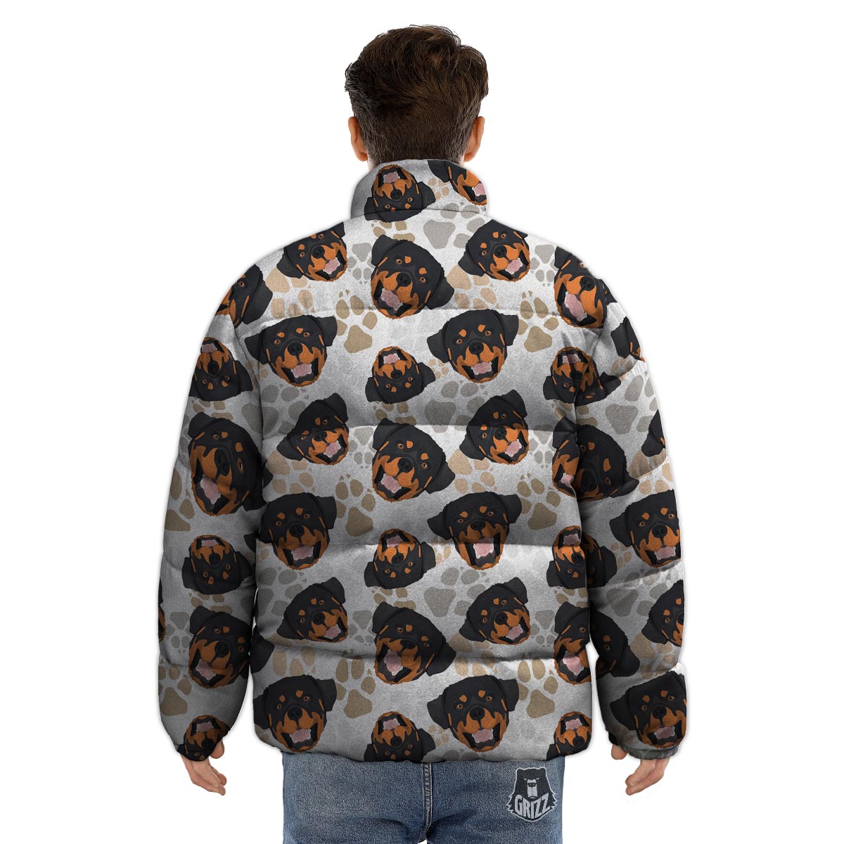 Face Rottweiler Print Pattern Puffer Jacket-grizzshop