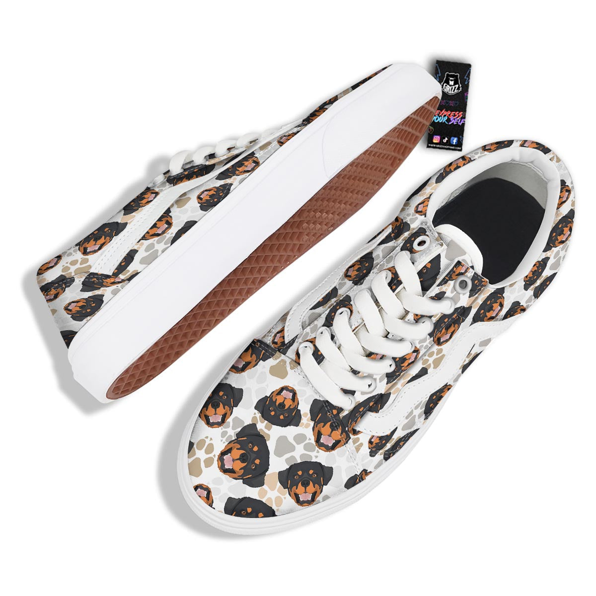 Face Rottweiler Print Pattern Skate Shoes-grizzshop