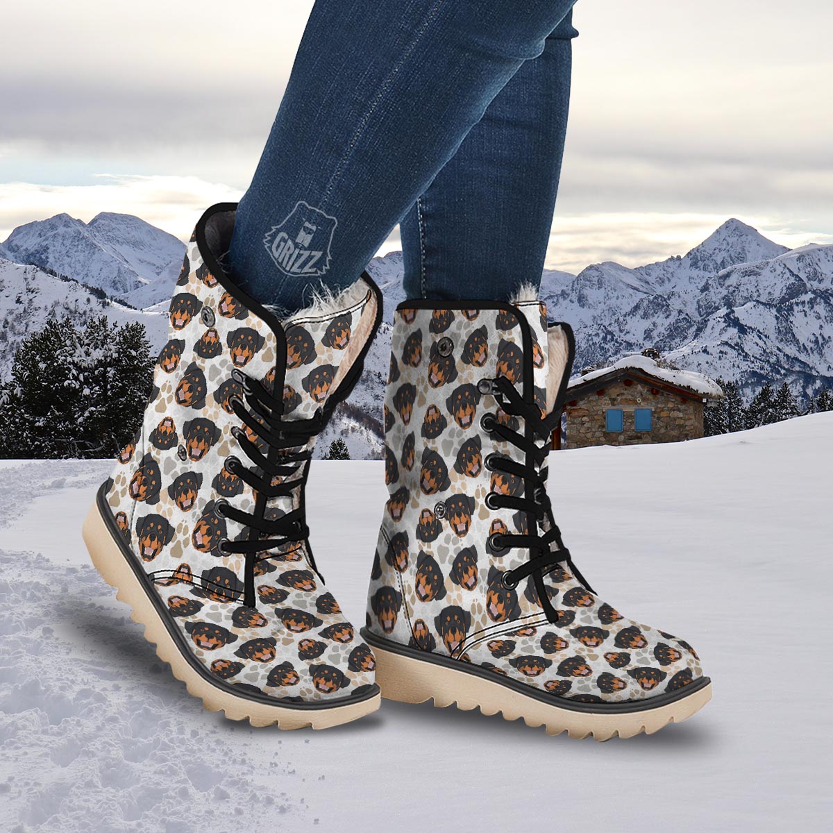 Face Rottweiler Print Pattern Snow Boots-grizzshop
