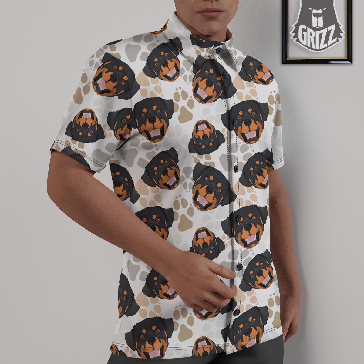Face Rottweiler Print Pattern Untucked Shirts-grizzshop