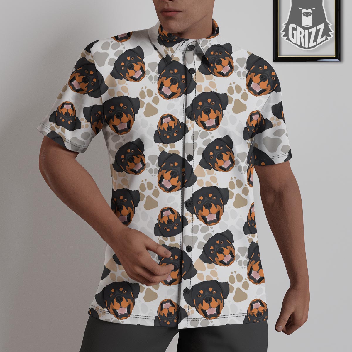 Face Rottweiler Print Pattern Untucked Shirts-grizzshop