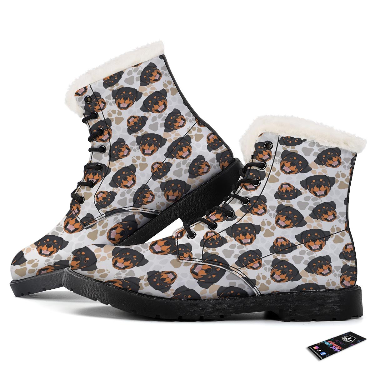 Face Rottweiler Print Pattern Winter Boots-grizzshop