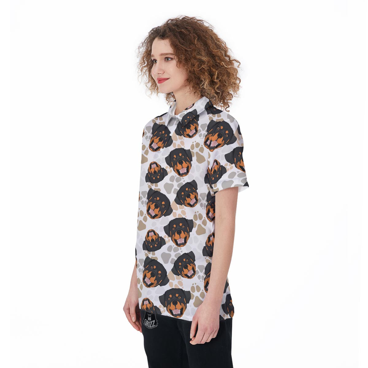 Face Rottweiler Print Pattern Women's Golf Shirts-grizzshop