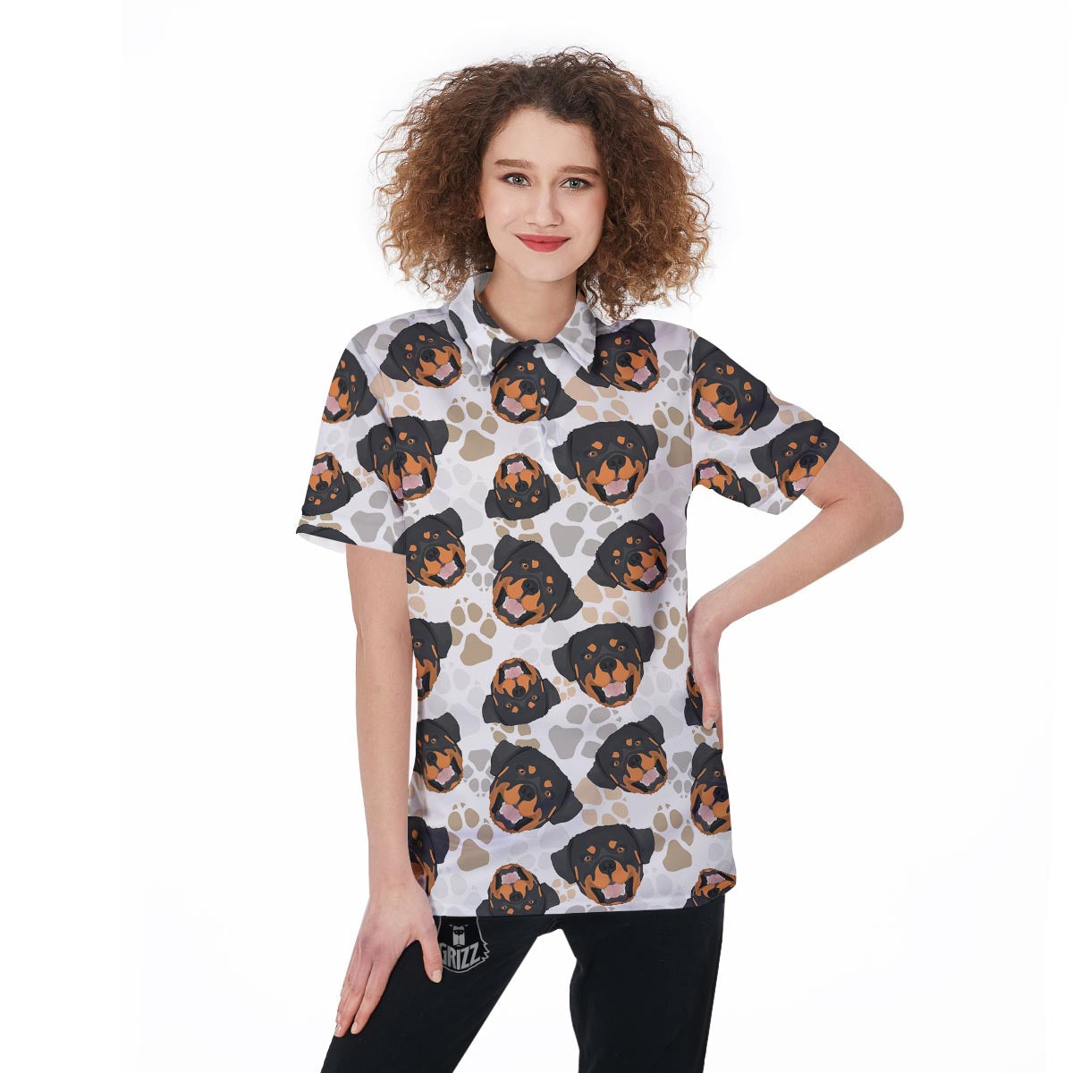 Face Rottweiler Print Pattern Women's Golf Shirts-grizzshop