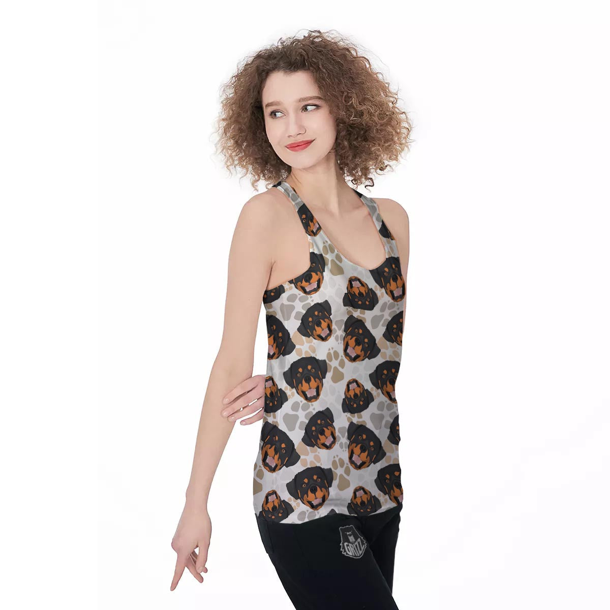 Face Rottweiler Print Pattern Women's Racerback Tank Top-grizzshop