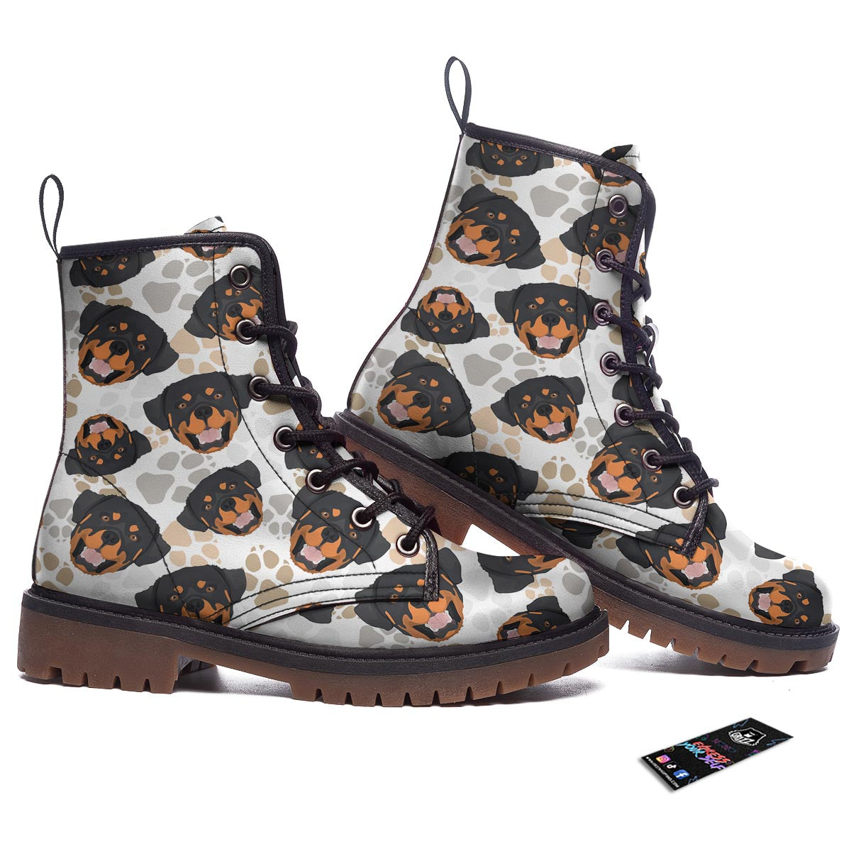 Face Rottweiler Print Pattern Work Boots-grizzshop