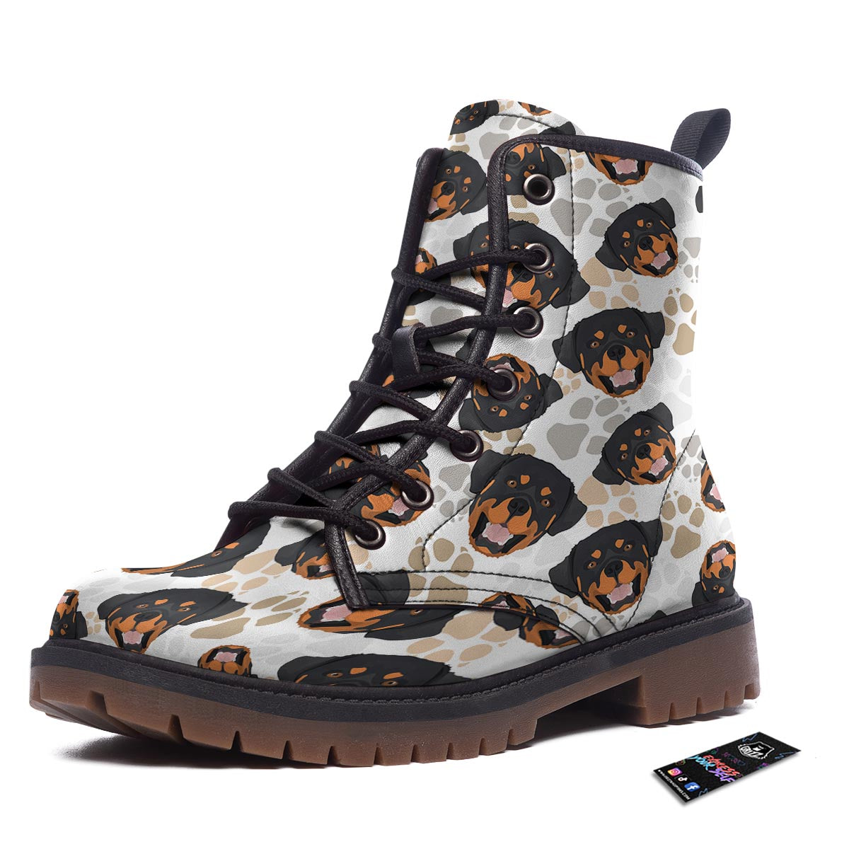 Face Rottweiler Print Pattern Work Boots-grizzshop