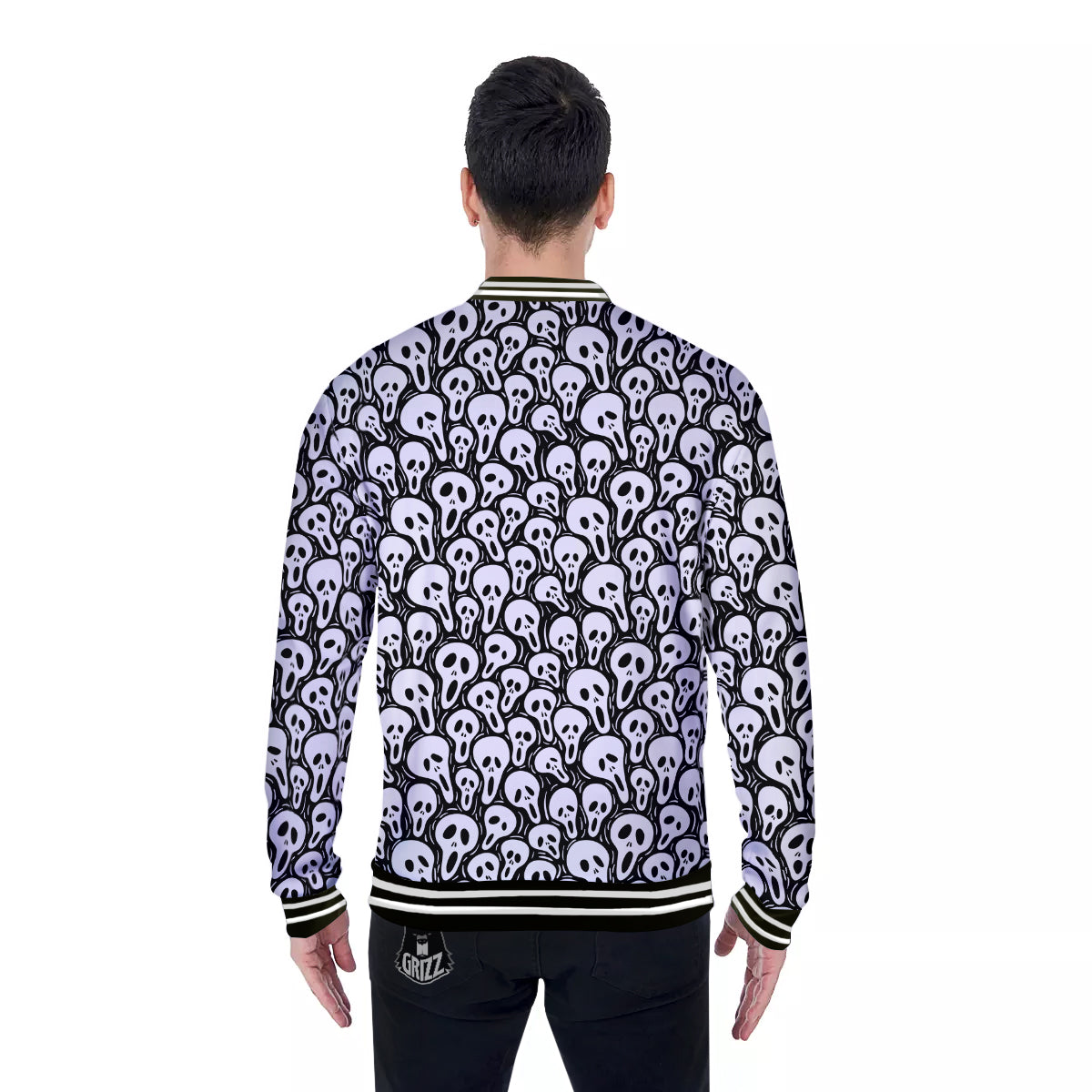 Face Scary Print Pattern Baseball Jacket-grizzshop