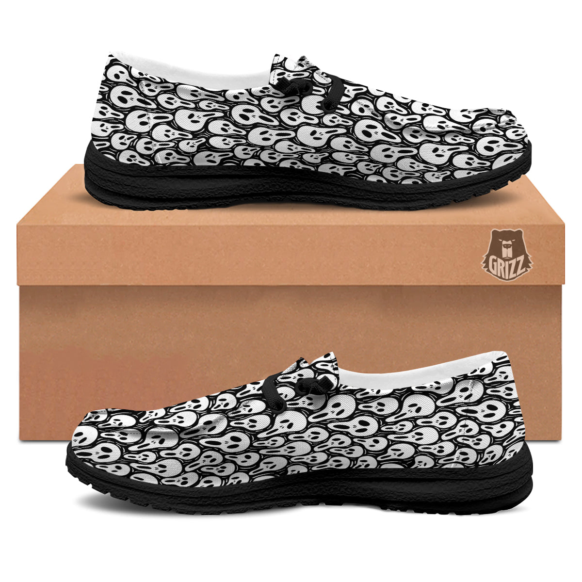 Face Scary Print Pattern Black Loafers-grizzshop