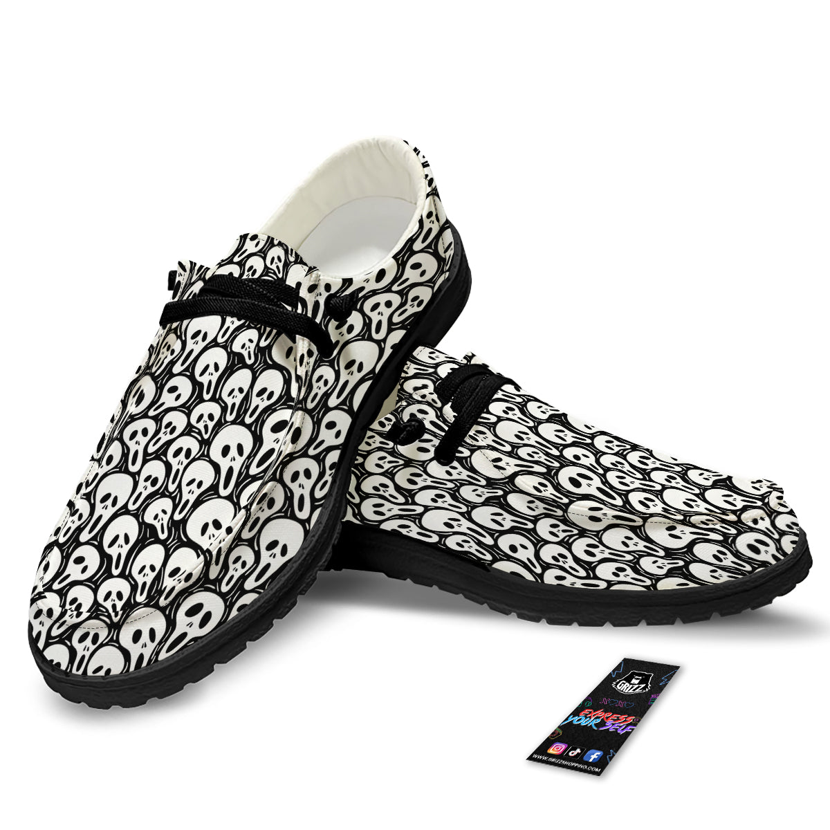 Face Scary Print Pattern Black Loafers-grizzshop