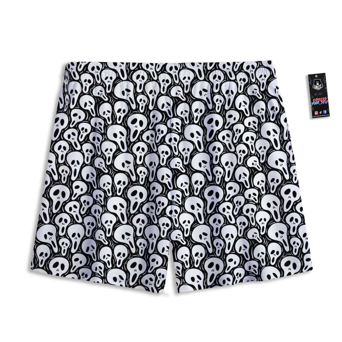 Face Scary Print Pattern Mesh Shorts-grizzshop