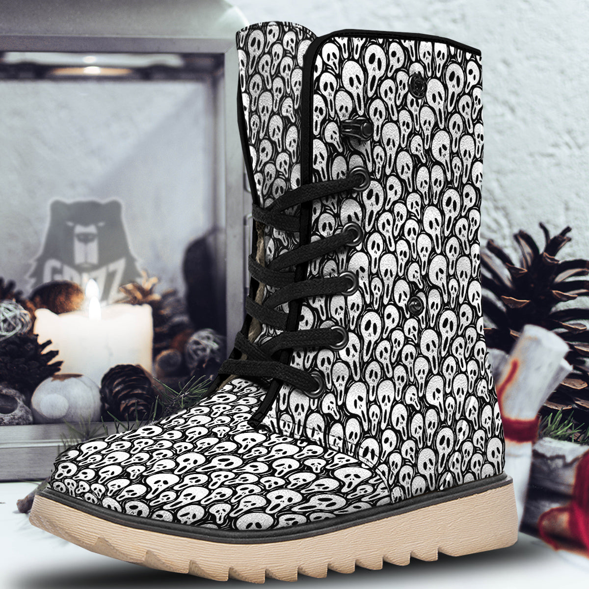 Face Scary Print Pattern Snow Boots-grizzshop