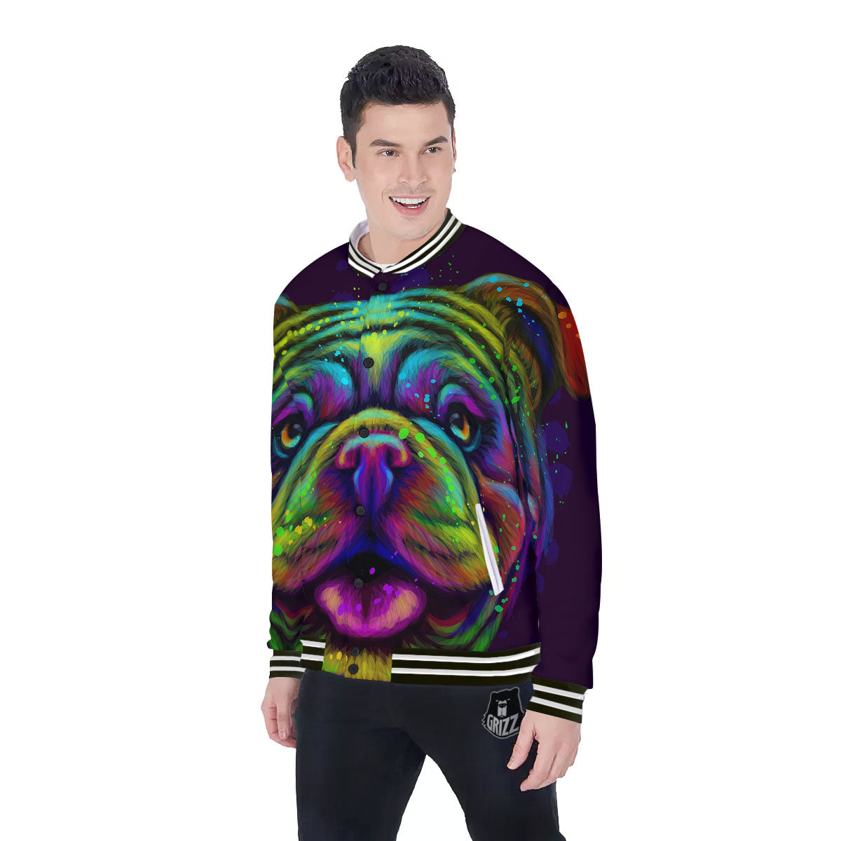 Face Shar Pei Print Baseball Jacket-grizzshop