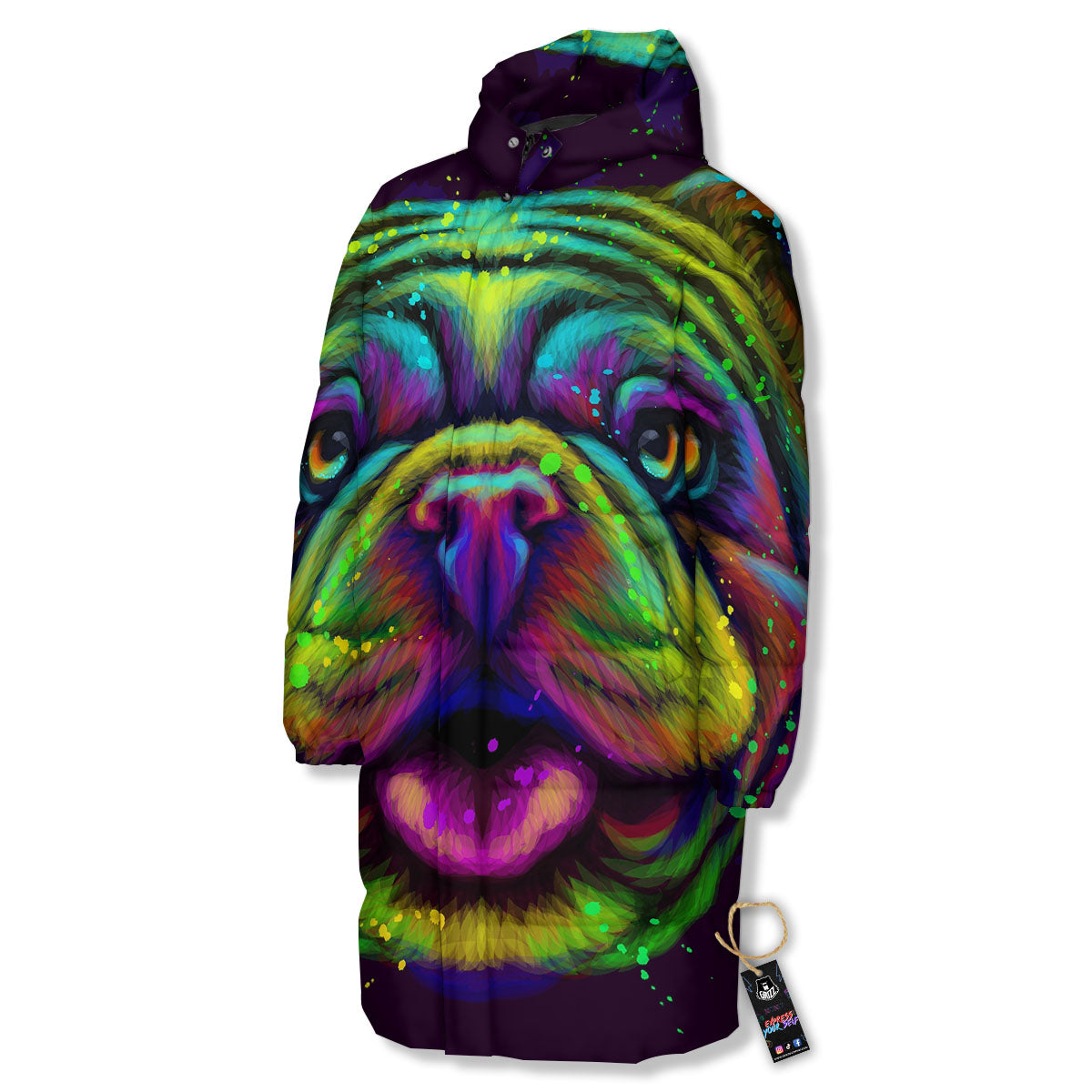 Face Shar Pei Print Long Down Jacket-grizzshop
