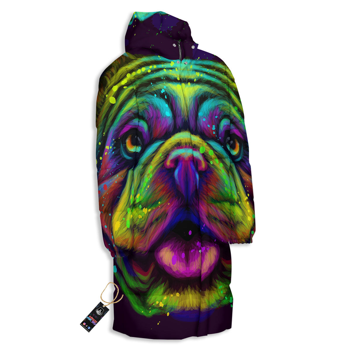 Face Shar Pei Print Long Down Jacket-grizzshop