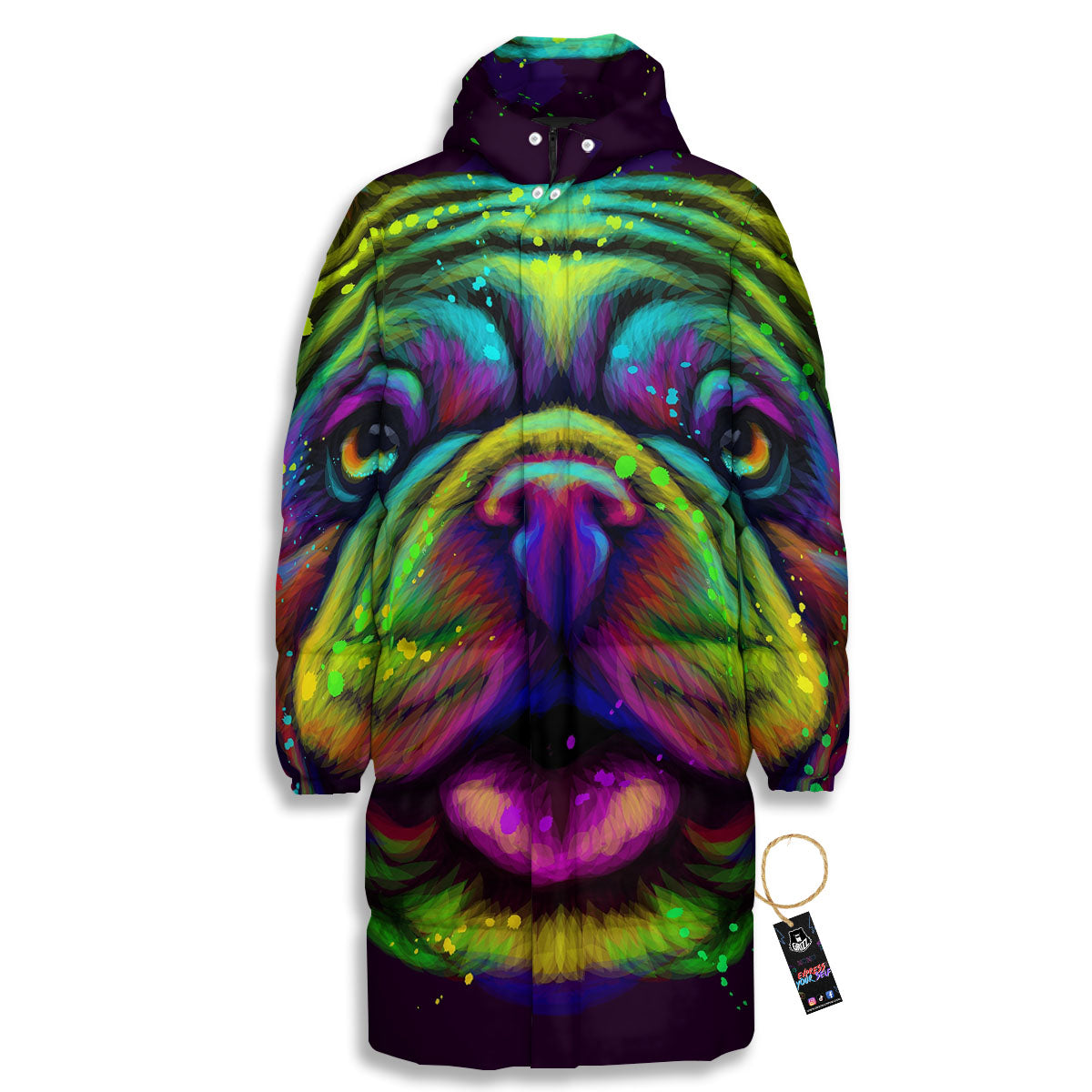 Face Shar Pei Print Long Down Jacket-grizzshop