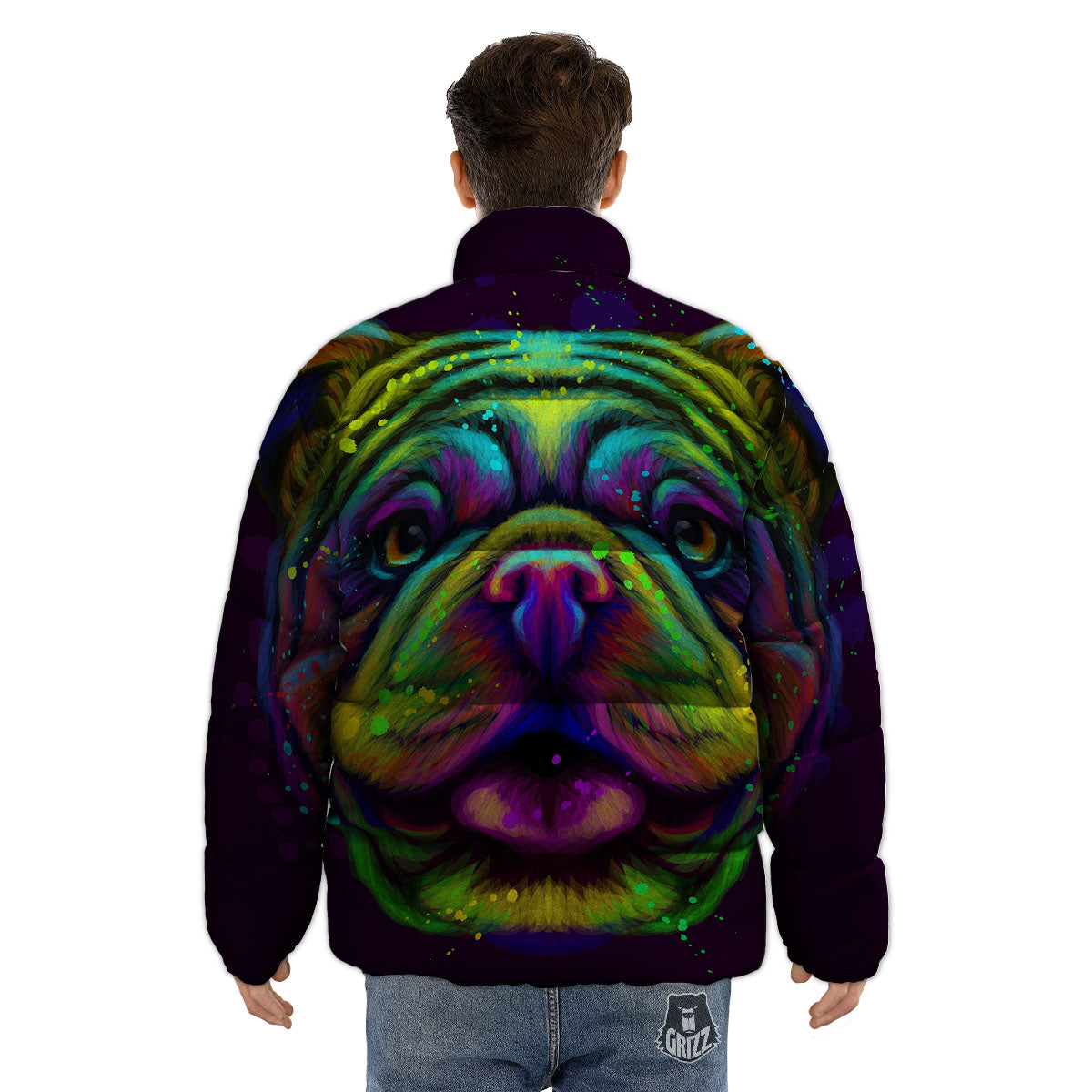 Face Shar Pei Print Puffer Jacket-grizzshop