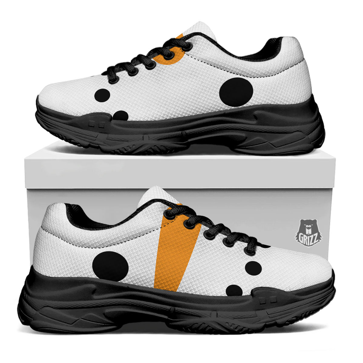 Face Snowman Print Black Chunky Shoes-grizzshop