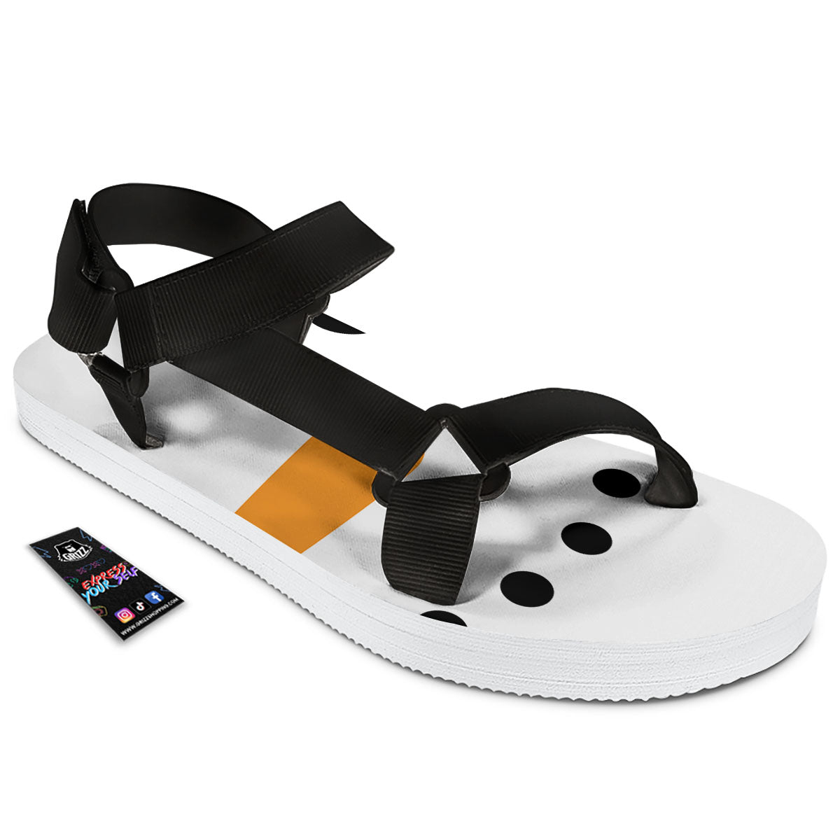 Face Snowman Print Black Open Toe Sandals-grizzshop