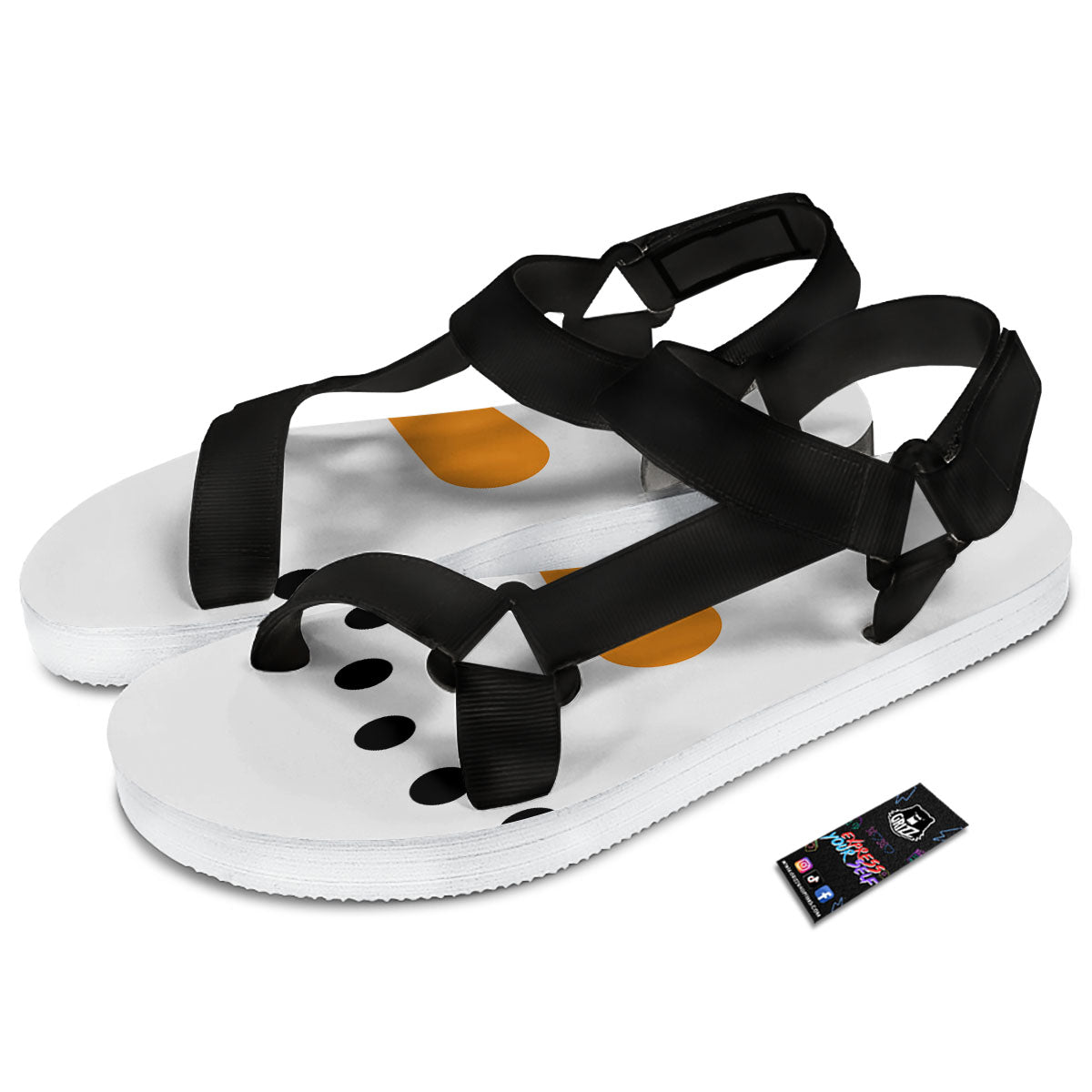 Face Snowman Print Black Open Toe Sandals-grizzshop