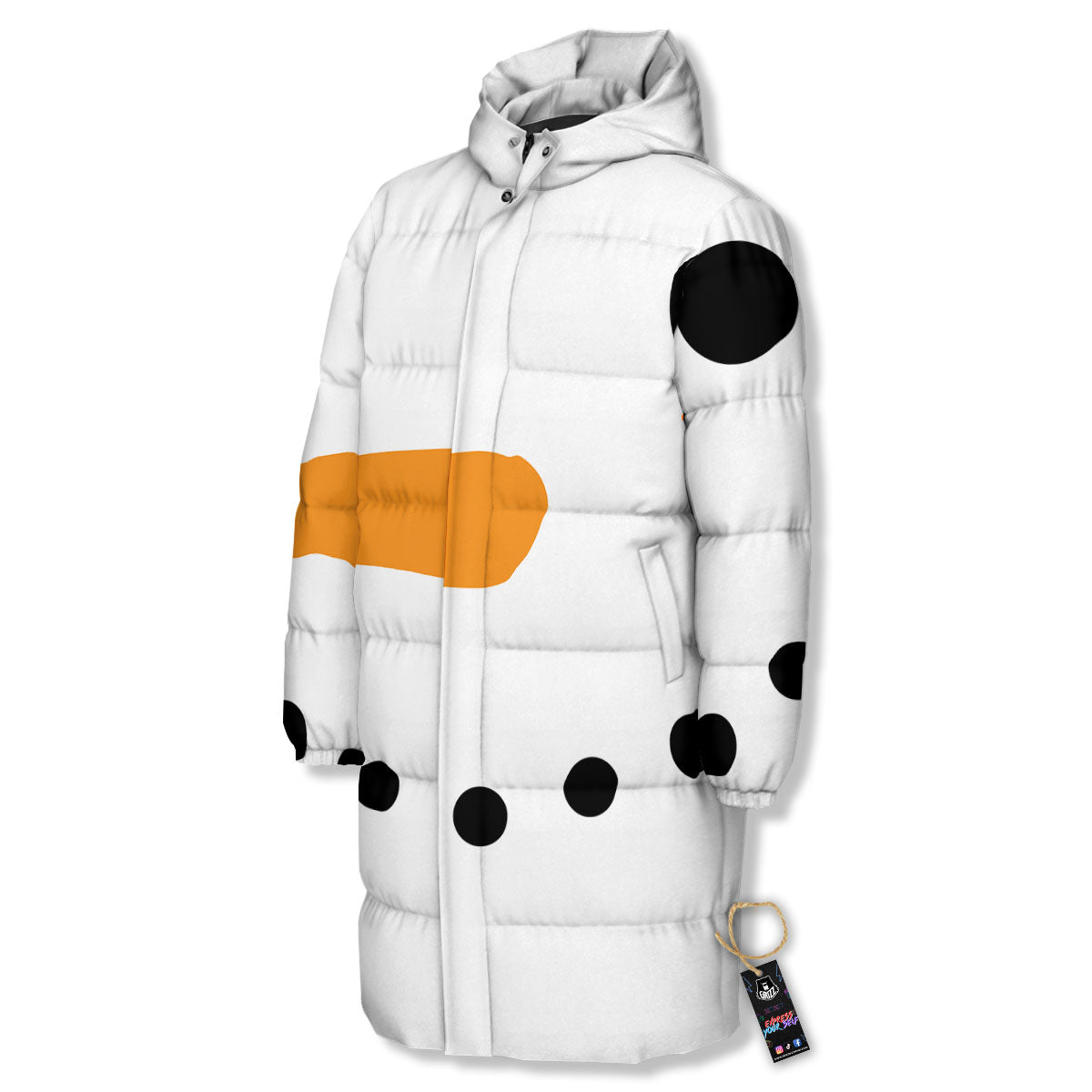 Face Snowman Print Long Down Jacket-grizzshop