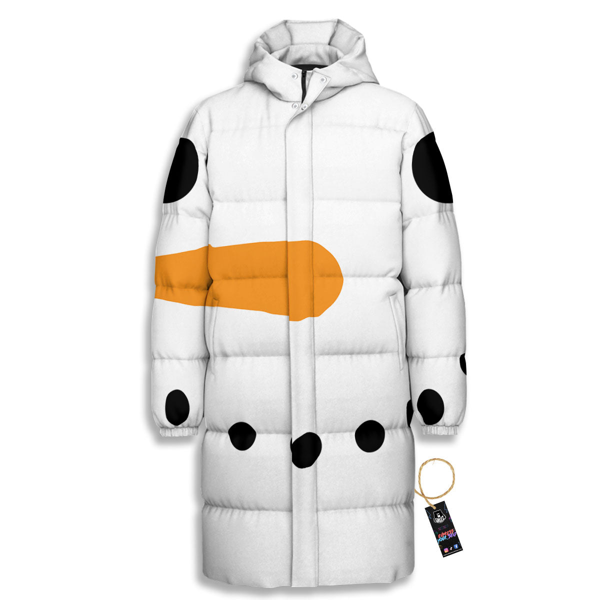 Face Snowman Print Long Down Jacket-grizzshop