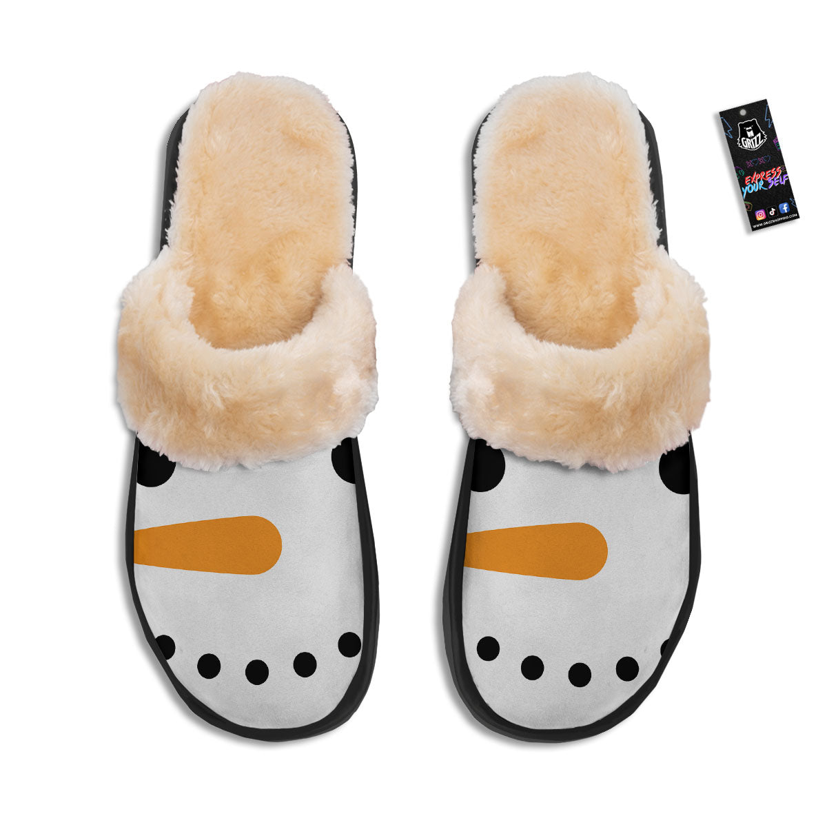Face Snowman Print Slippers-grizzshop