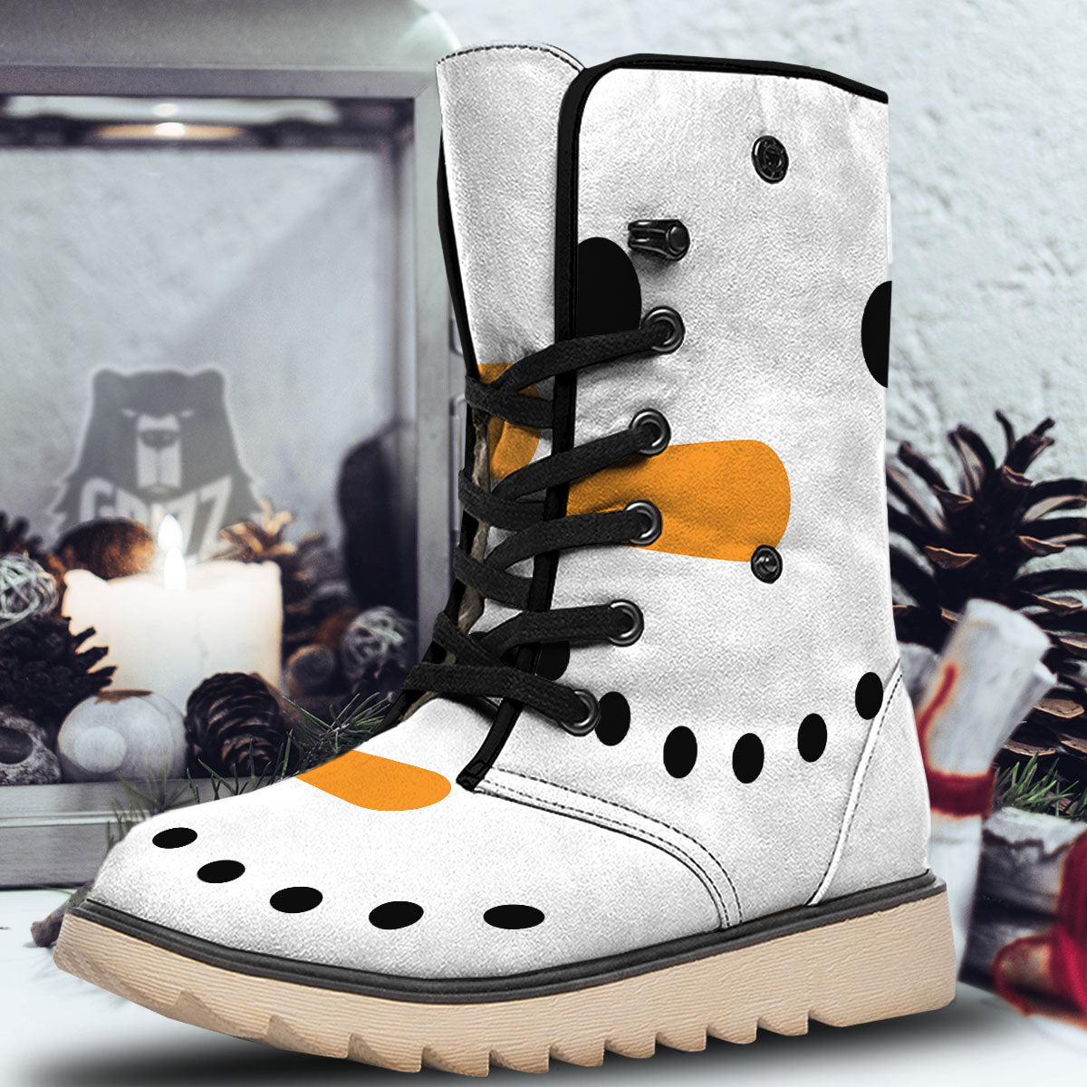Face Snowman Print Snow Boots-grizzshop