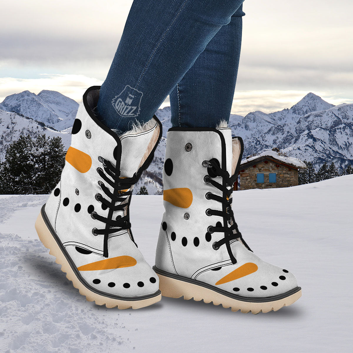 Face Snowman Print Snow Boots-grizzshop