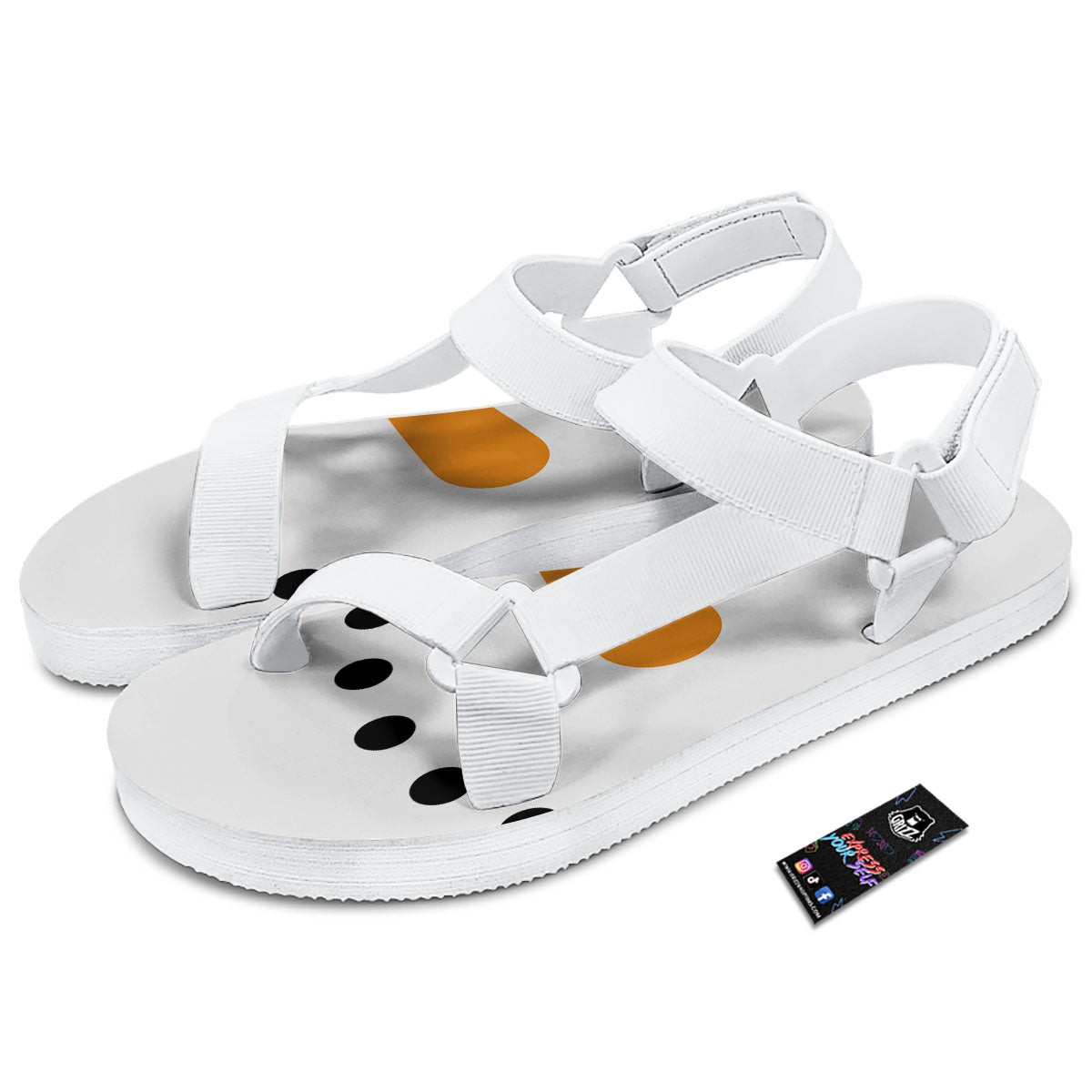 Face Snowman Print White Open Toe Sandals-grizzshop