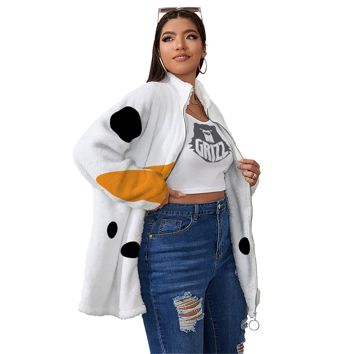 Face Snowman Print Women's Sherpa Jacket-grizzshop