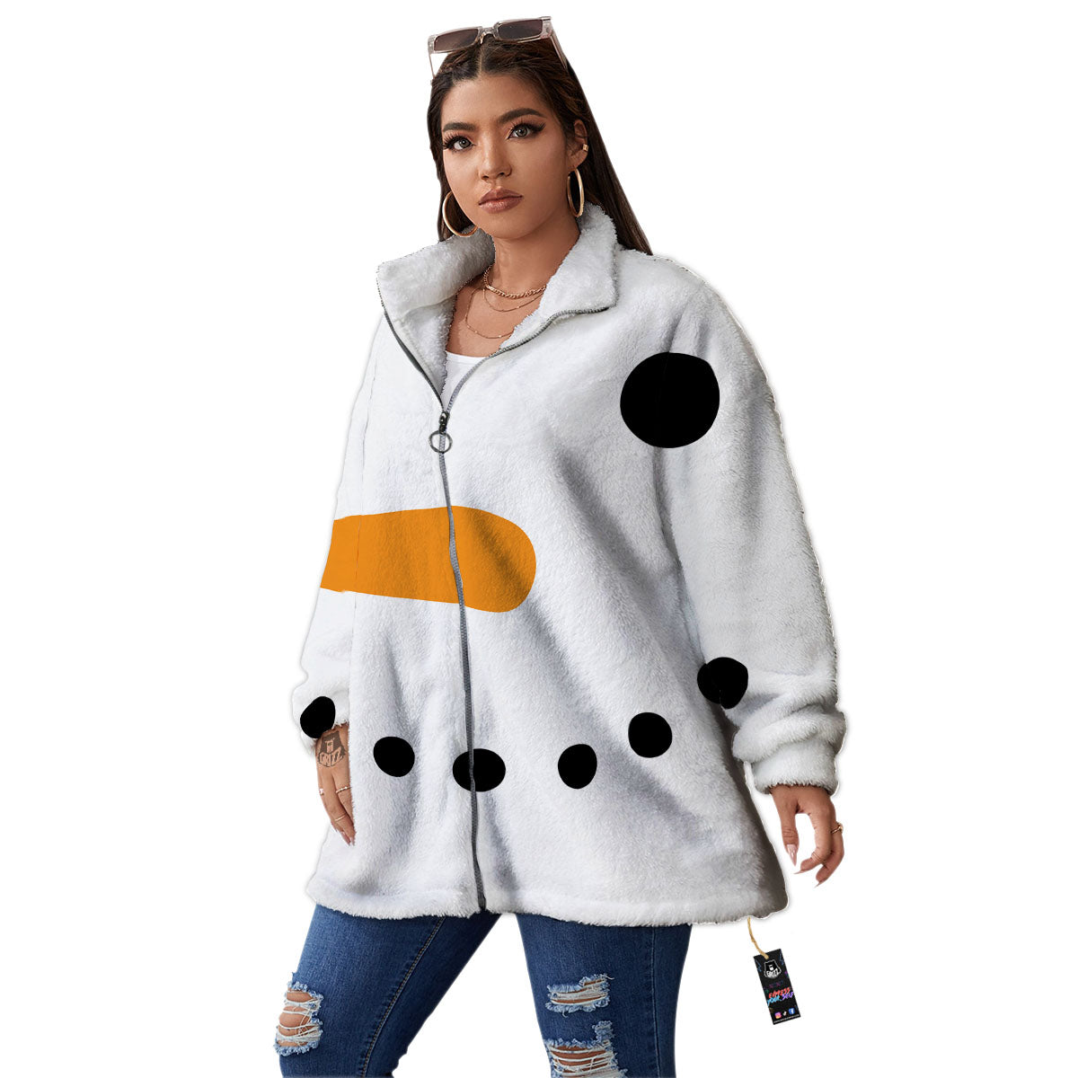 Face Snowman Print Women's Sherpa Jacket-grizzshop