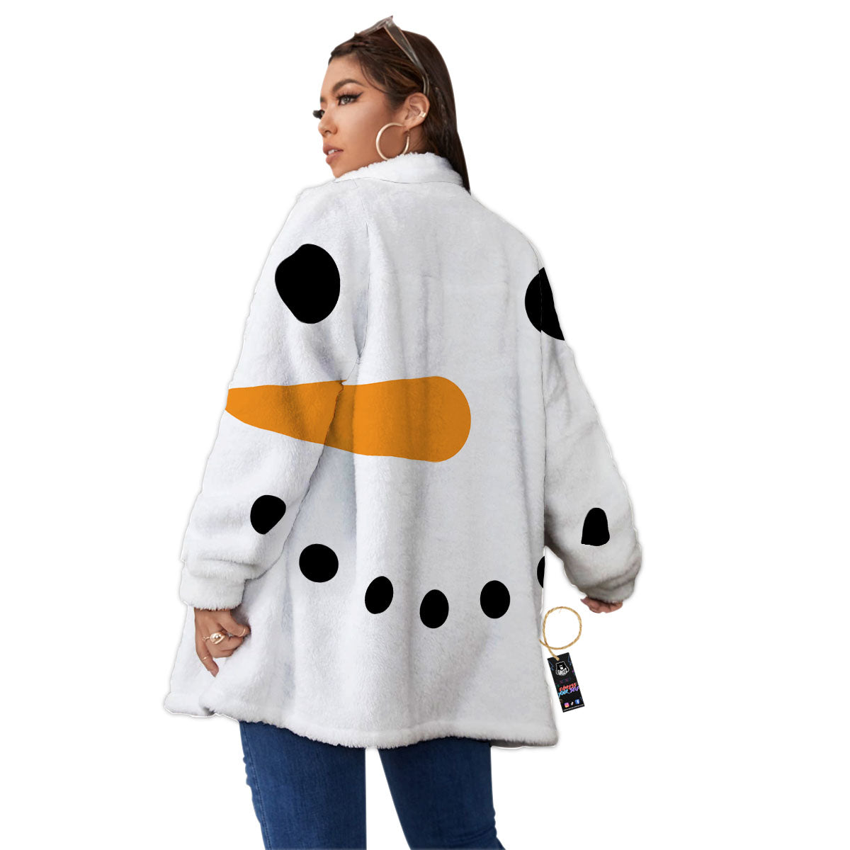 Face Snowman Print Women's Sherpa Jacket-grizzshop