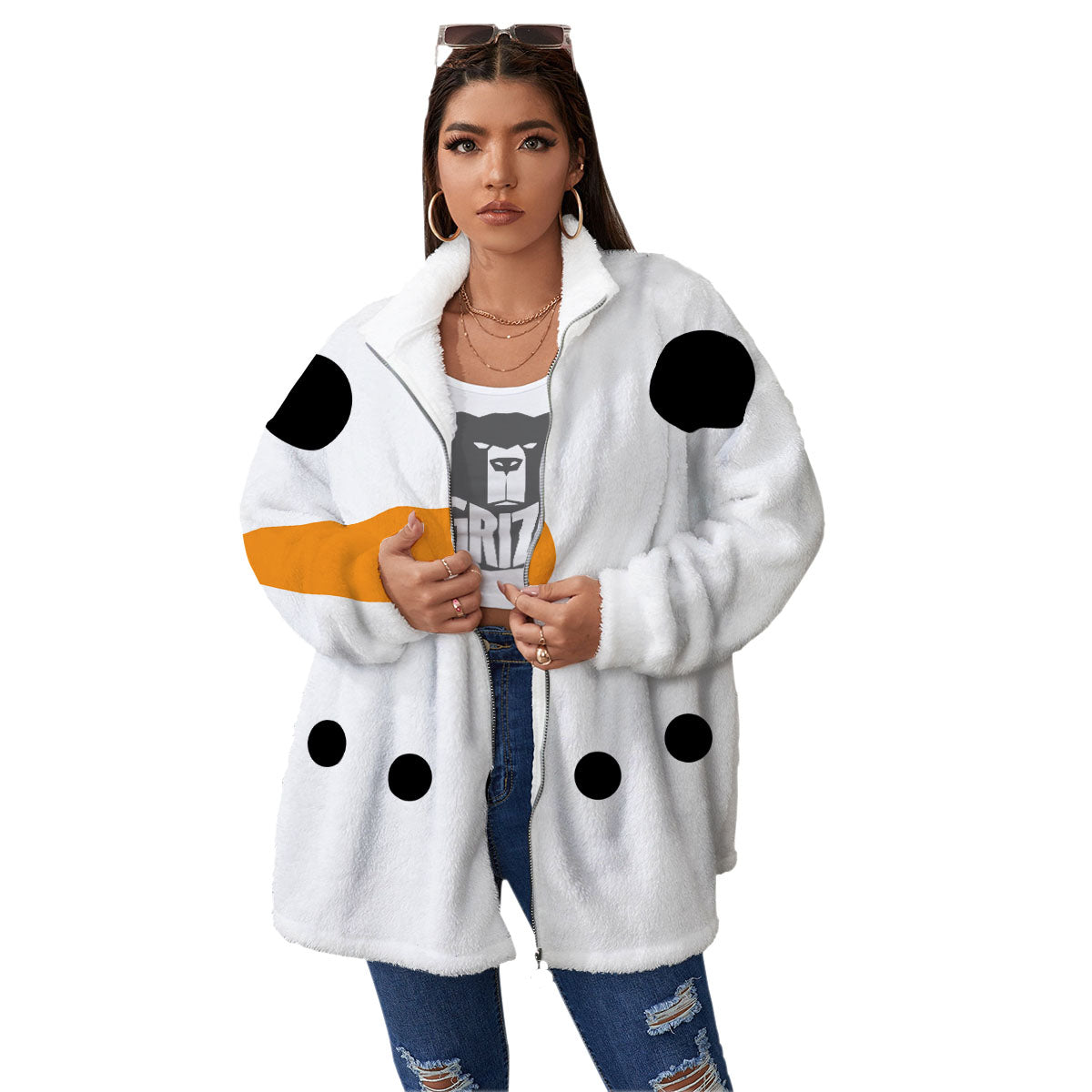 Face Snowman Print Women's Sherpa Jacket-grizzshop