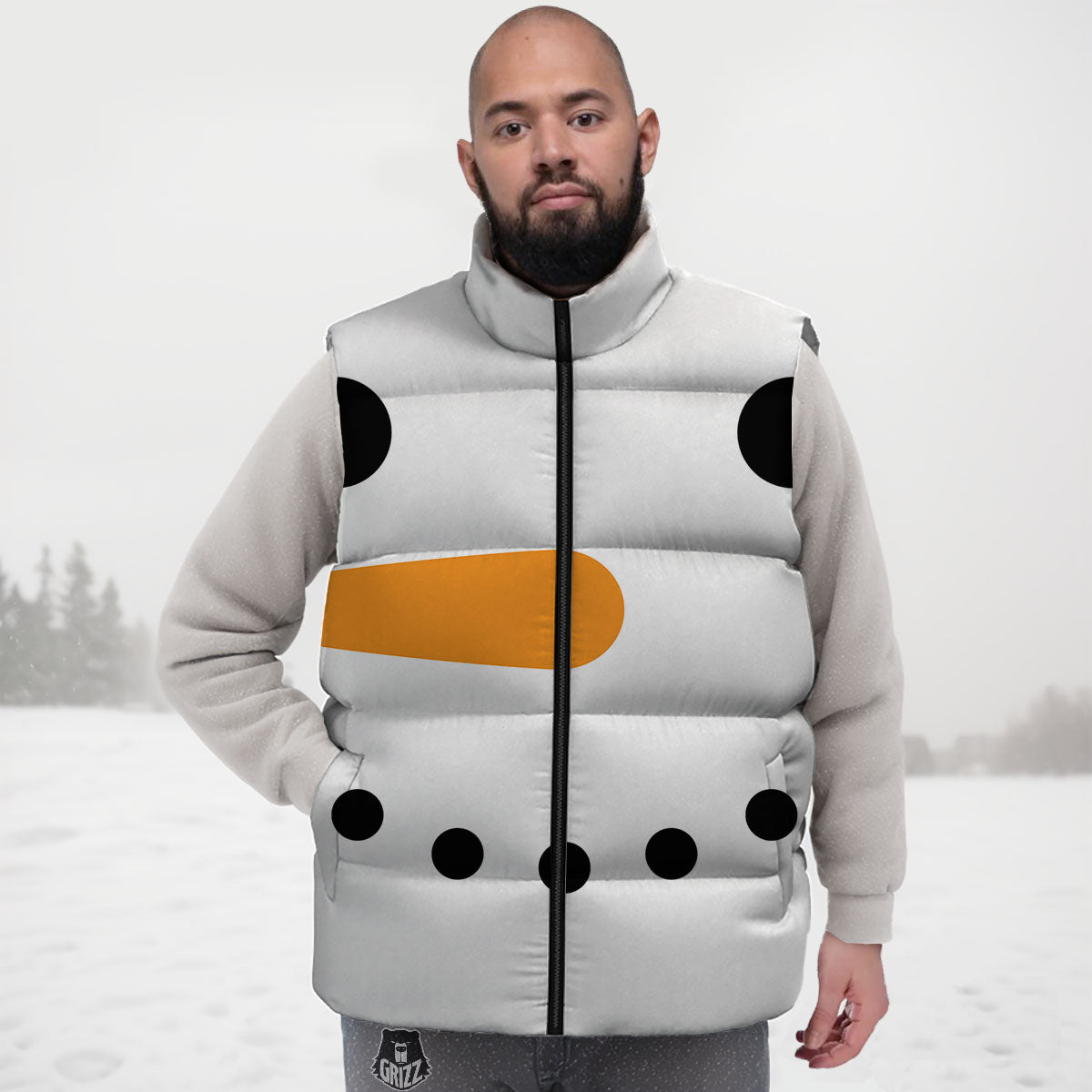 Face Snowman Print Down Vest