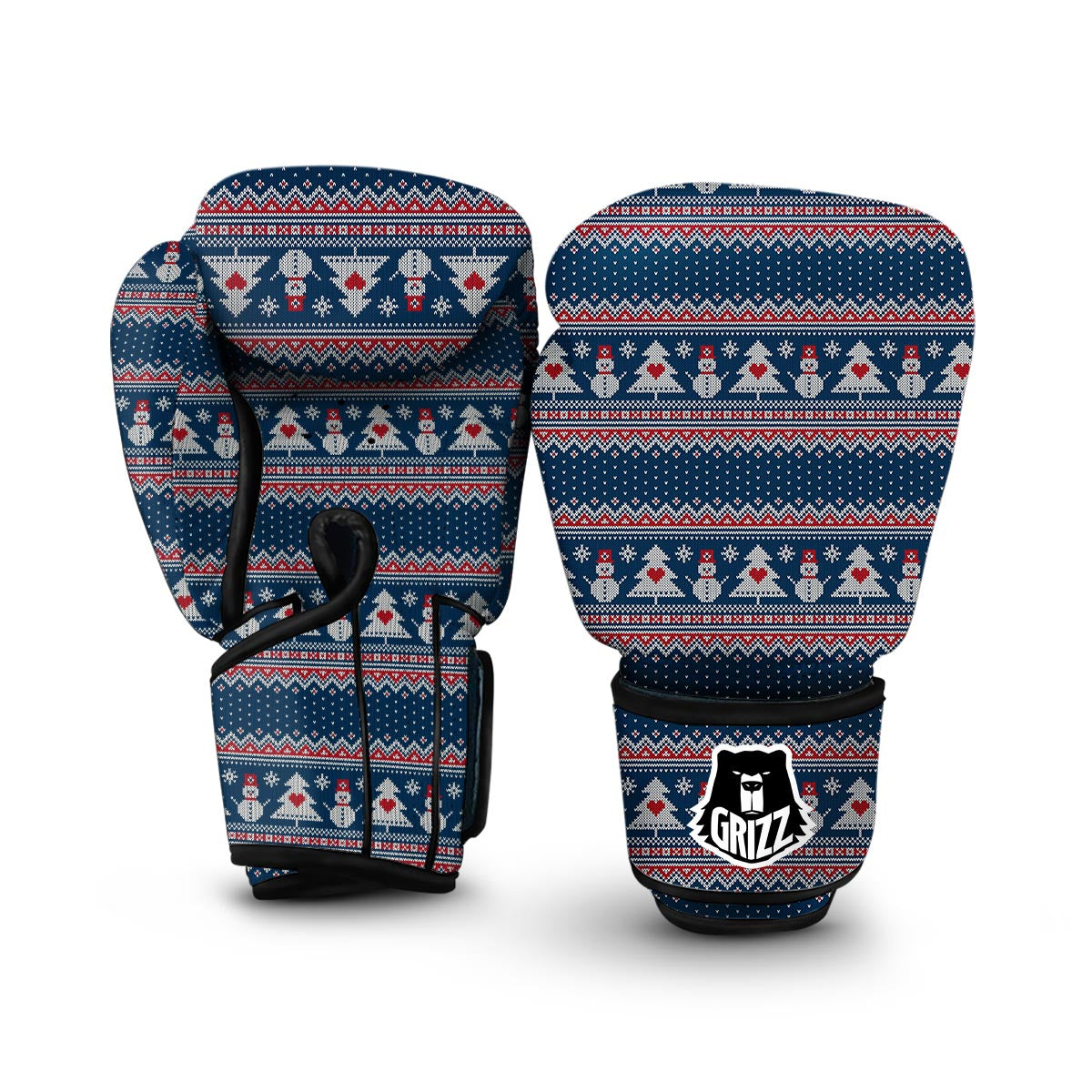 Fairisle Christmas Snowman Pattern Print Boxing Gloves-grizzshop