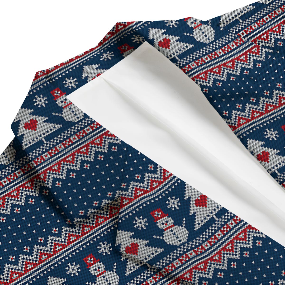 Fairisle Christmas Snowman Pattern Print Men's Blazer-grizzshop