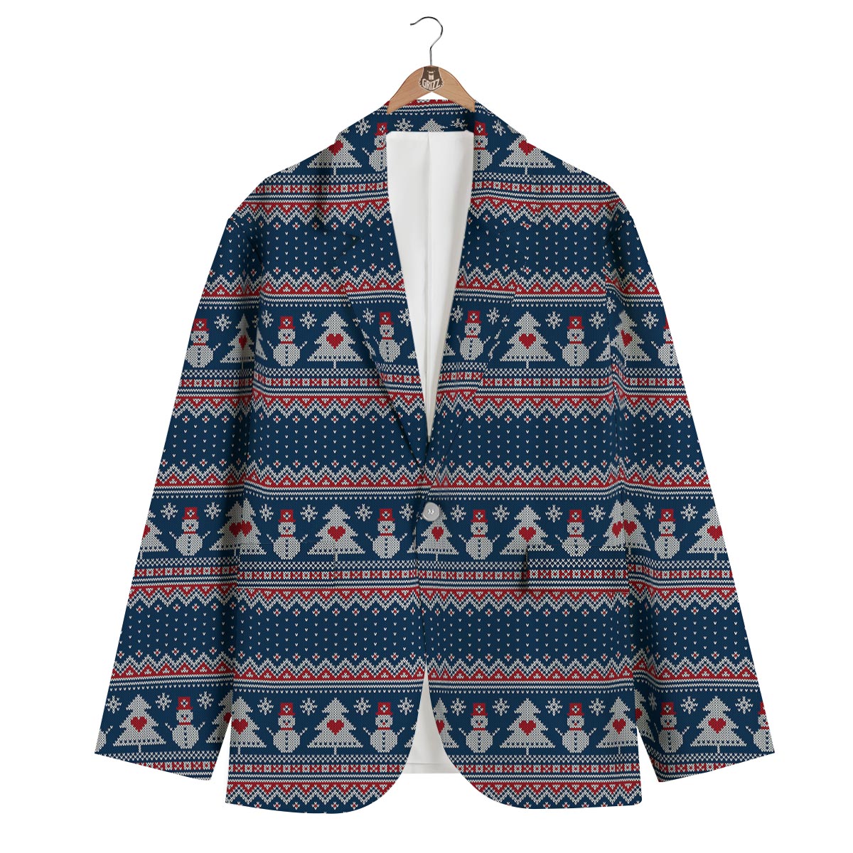 Fairisle Christmas Snowman Pattern Print Men's Blazer-grizzshop