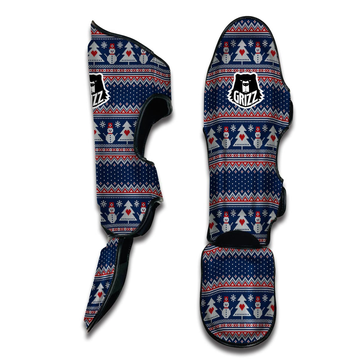 Fairisle Christmas Snowman Pattern Print Muay Thai Shin Guards-grizzshop