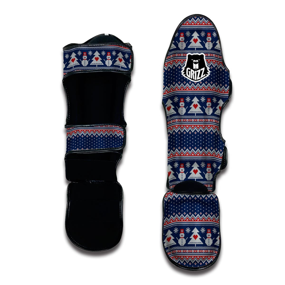 Fairisle Christmas Snowman Pattern Print Muay Thai Shin Guards-grizzshop