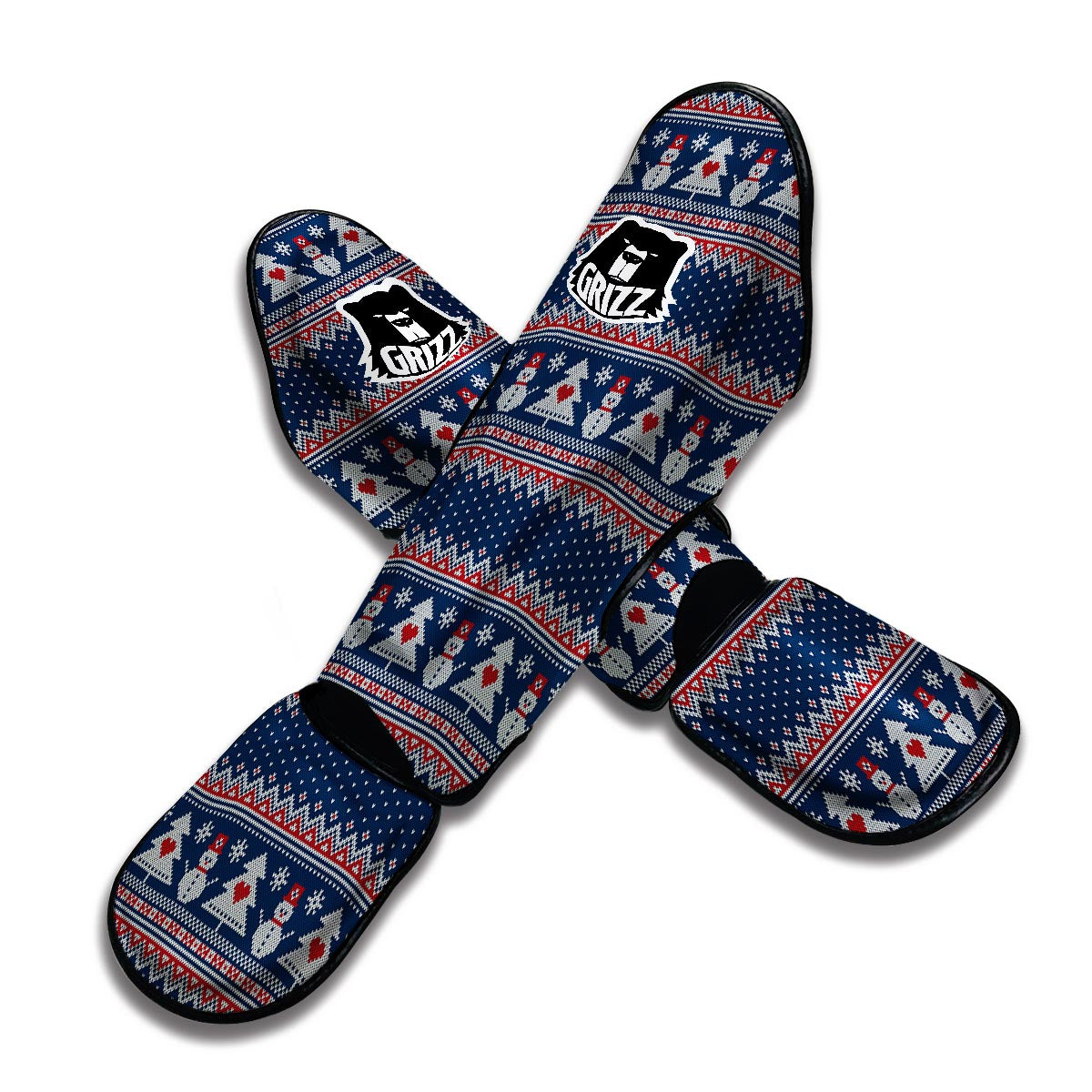 Fairisle Christmas Snowman Pattern Print Muay Thai Shin Guards-grizzshop